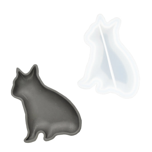 Silikonform zur Herstellung einer Schale in Hundeform mit Gießpulver wie Jesmonite, Keraflott und Raysin.