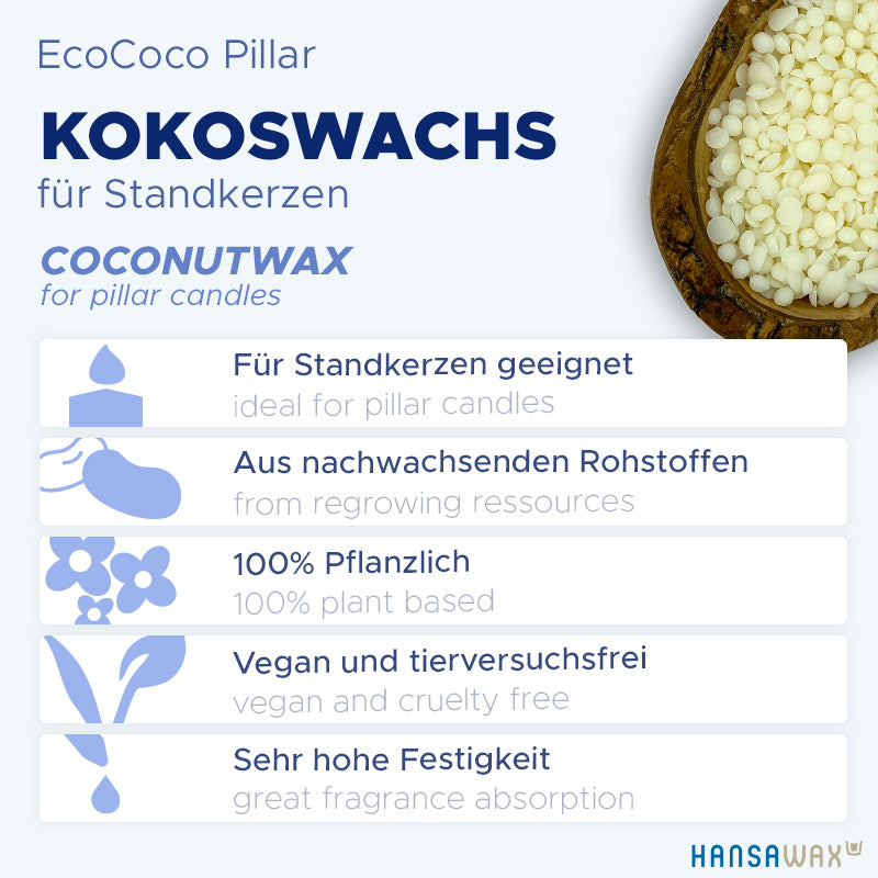 Kokoswachs für Standkerzen 'EcoCoco Pillar'