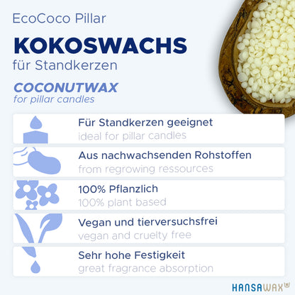 Kokoswachs für Standkerzen 'EcoCoco Pillar'