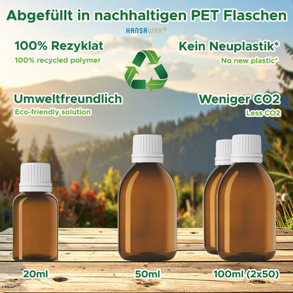 Die Flaschen sind zu 100% aus recyceltem Plastik und daher ein vollständiges Rezyklat.