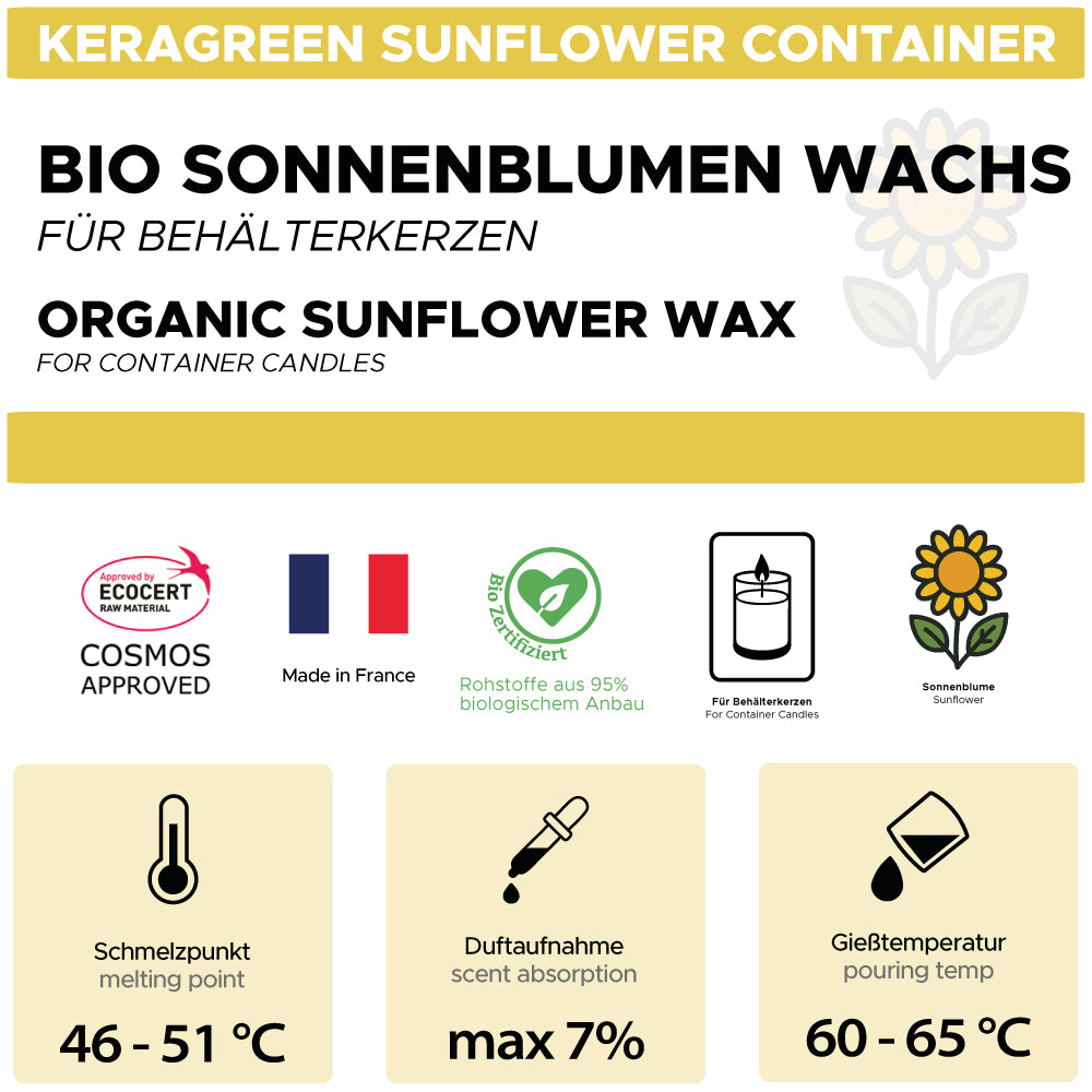 Bio-Sonnenblumenwachs für Behälterkerzen 'Keragreen Sunflower Container'
