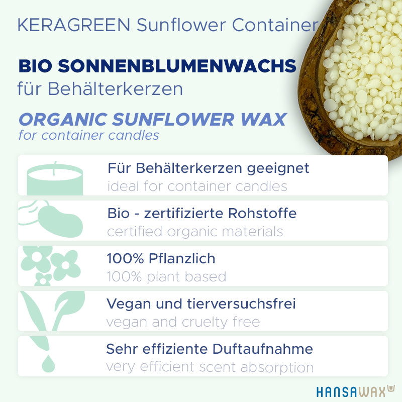 Bio-Sonnenblumenwachs für Behälterkerzen 'Keragreen Sunflower Container'